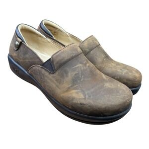 Alegria KEL-6201 Brown Leather Slip On Clogs Mules Shoes Women Size 38 / 8 - 8.5